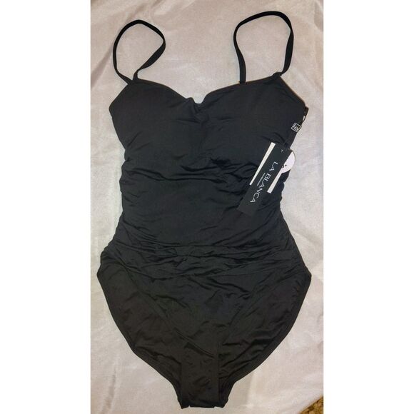 NWT La Blanca Island Goddess 1 Piece Swimsuit Size 8 Black UPF 50 Beach Pool - Picture 2 of 8